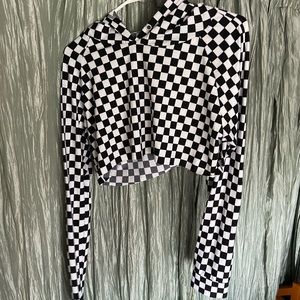 black and white checkerboard cropped hoodie